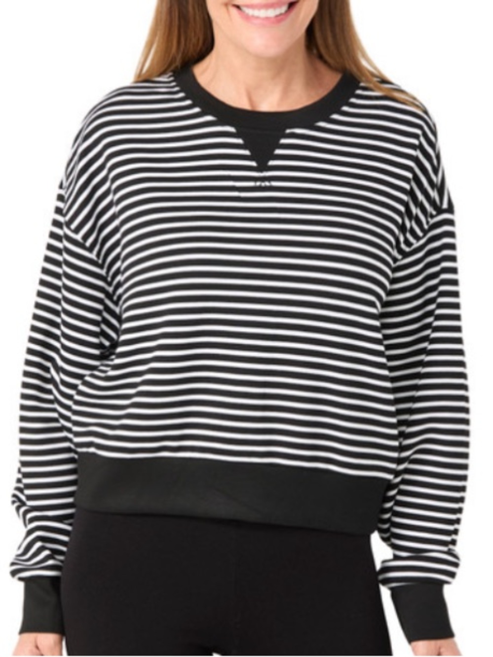 NWT Danskin Black & White Striped Crop Sweatshirt Size XS
